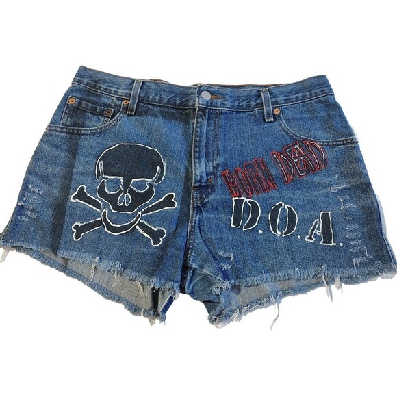 HOT PANTS SHORT Shorts Denim Levi Sz 14 Cutoff Frayed Hippie Distressed VTG - Picture 1 of 8